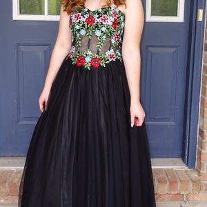 Black and Floral Prom Dress